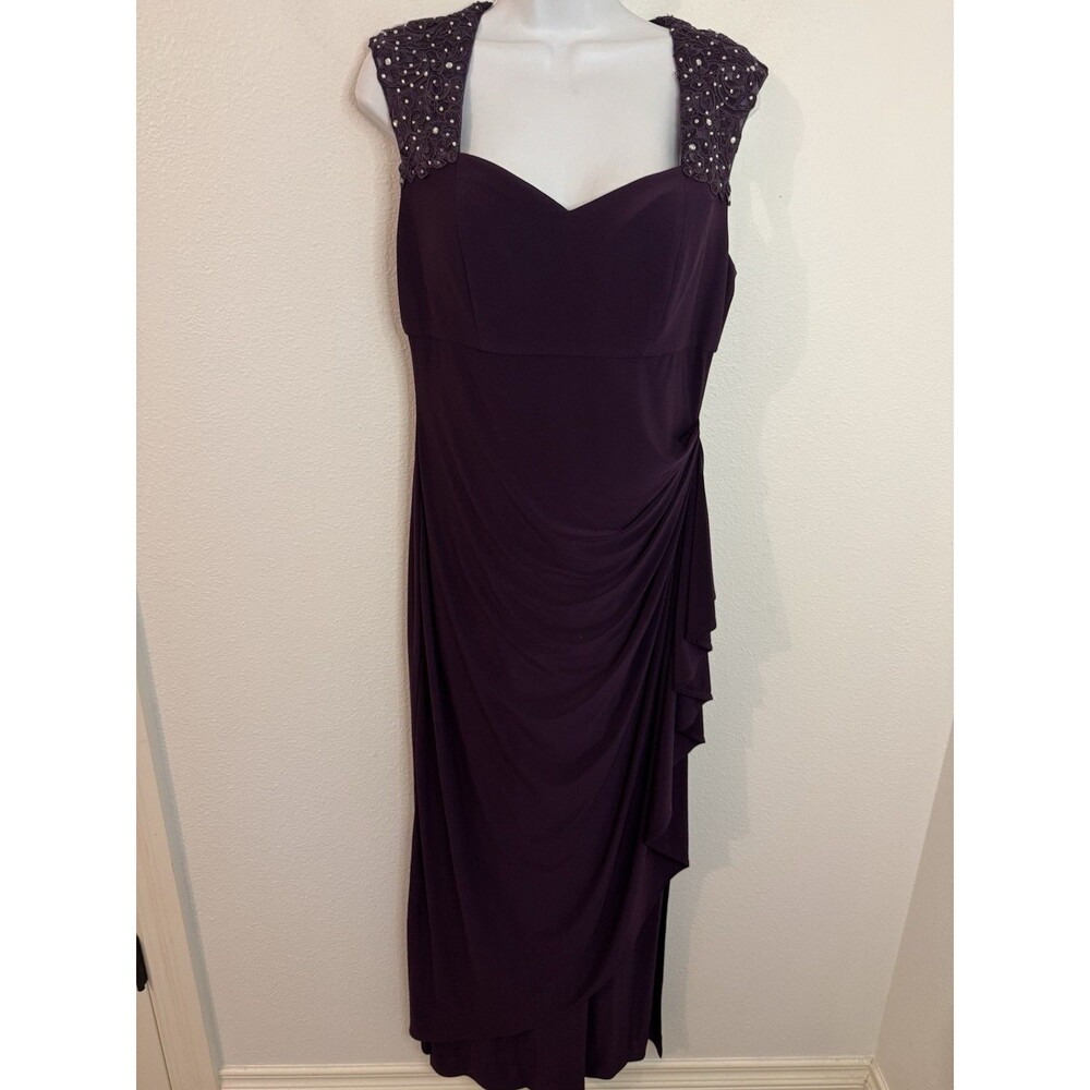 Alex Evenings Dress Size 10 Petite Sleeveless Purple Rhinestones Mother Bride